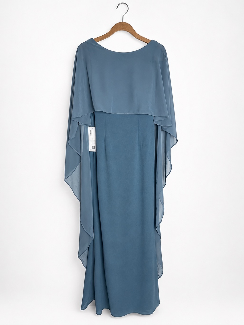 Azazie Dion Twilight Blue Bridesmaid Formal Maxi Dress Cape Overlay Size A12 NWT